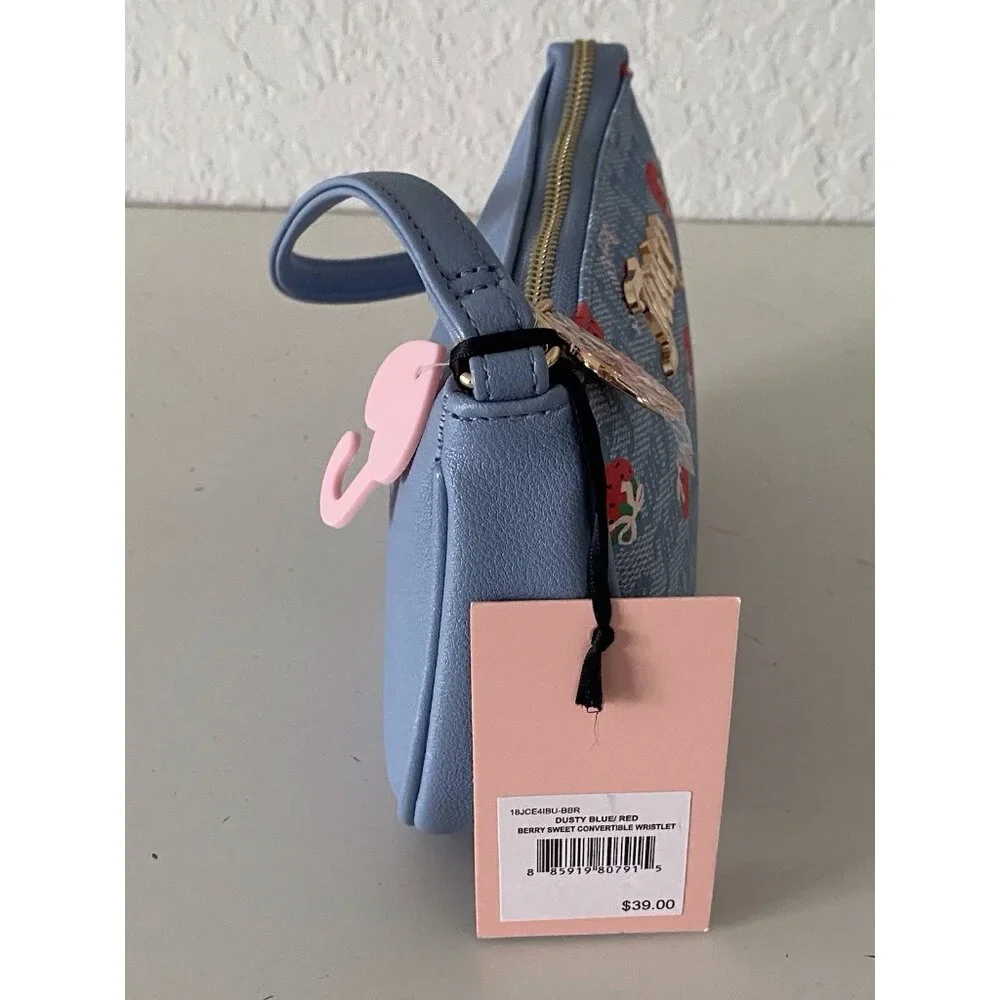 Juicy‎ Couture Berry Sweet Convertible Wristlet Dusty Blue Red Purse Bag NEW